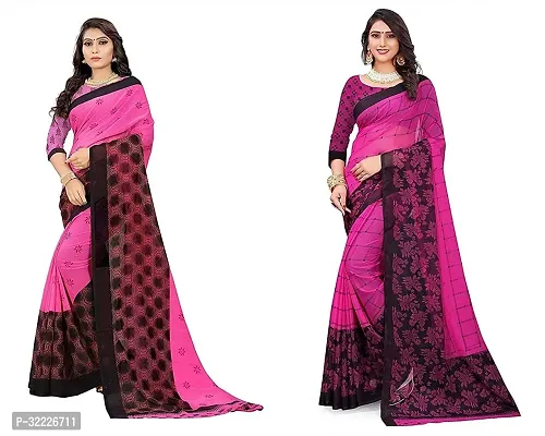 Beautiful Polycotton Printed Women Saree without Blouse piece-Pack Of 2-thumb0