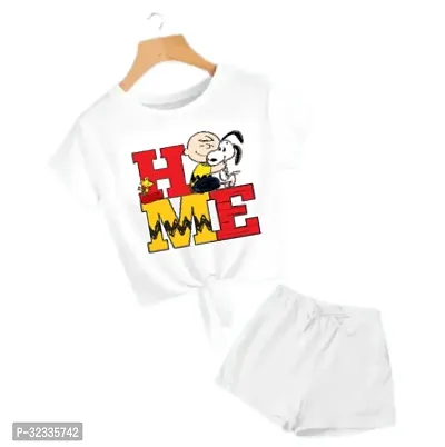 Stylish White Cotton Printed T-Shirts with Shorts For Kids-thumb0