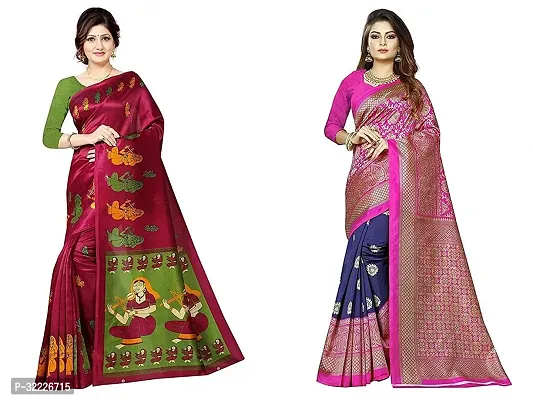 Beautiful Polycotton Printed Women Saree without Blouse piece-Pack Of 2