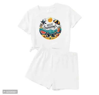 Stylish White Cotton Printed T-Shirts with Shorts For Kids