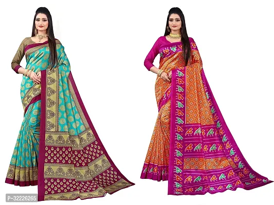 Beautiful Polycotton Printed Women Saree without Blouse piece-Pack Of 2