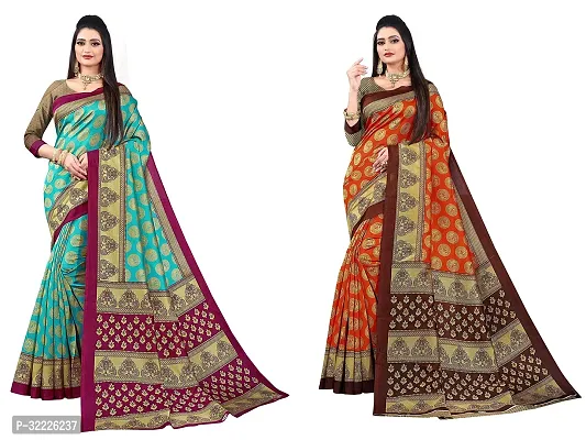 Beautiful Polycotton Printed Women Saree without Blouse piece-Pack Of 2-thumb0