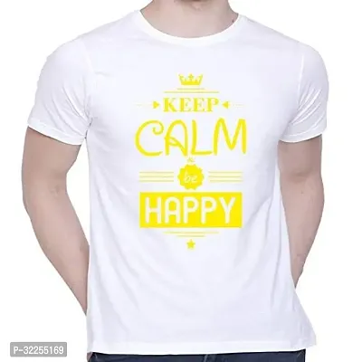 Stylish White Cotton Blend Printed Round Neck T-Shirt For Men