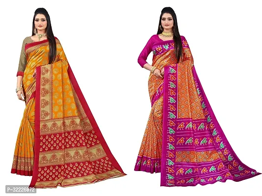 Beautiful Polycotton Printed Women Saree without Blouse piece-Pack Of 2