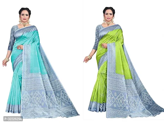 Beautiful Polycotton Printed Women Saree without Blouse piece-Pack Of 2