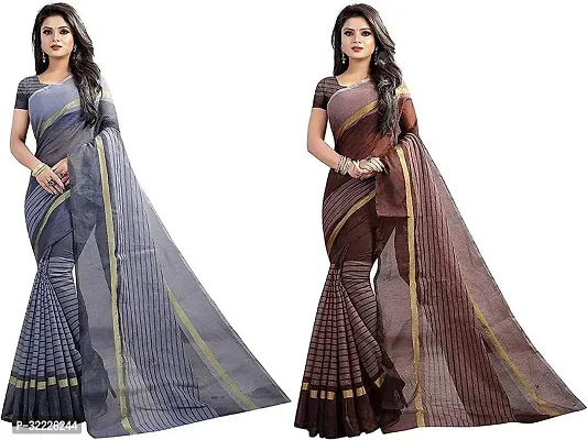 Beautiful Polycotton Striped Women Saree without Blouse piece-Pack Of 2-thumb0