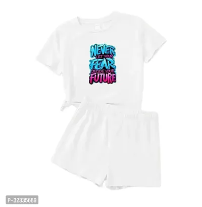 Stylish White Cotton Printed T-Shirts with Shorts For Kids-thumb0