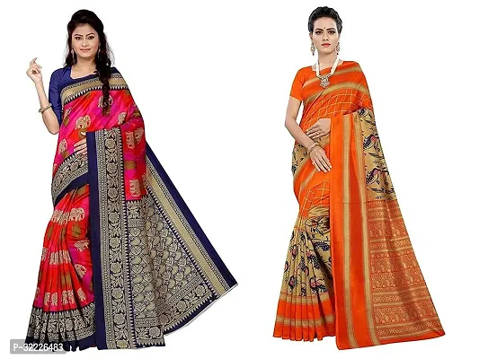 Beautiful Polycotton Printed Women Saree without Blouse piece-Pack Of 2-thumb0