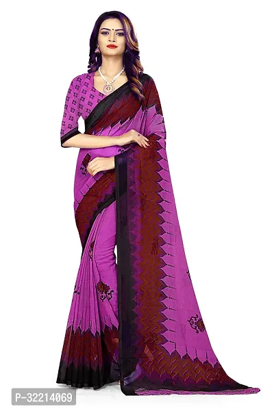 Elegant Purple Polycotton Printed Saree For Women-thumb0