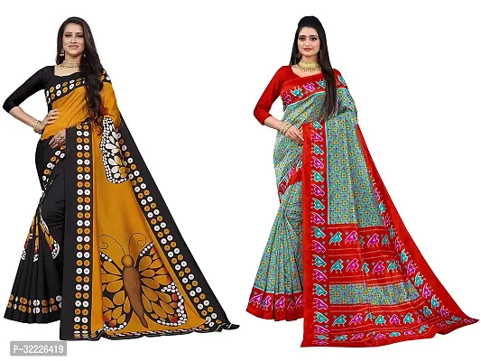 Beautiful Polycotton Printed Women Saree without Blouse piece-Pack Of 2-thumb0