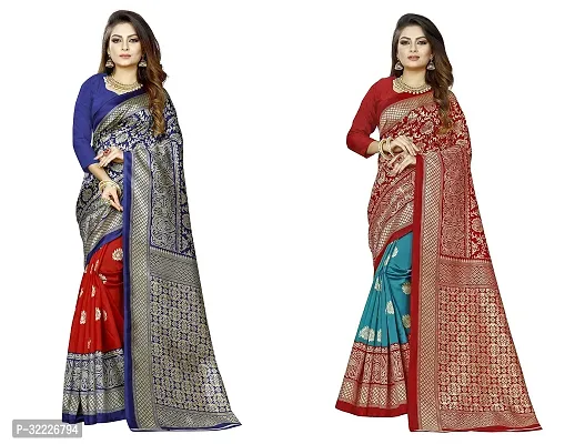 Beautiful Polycotton Printed Women Saree without Blouse piece-Pack Of 2-thumb0