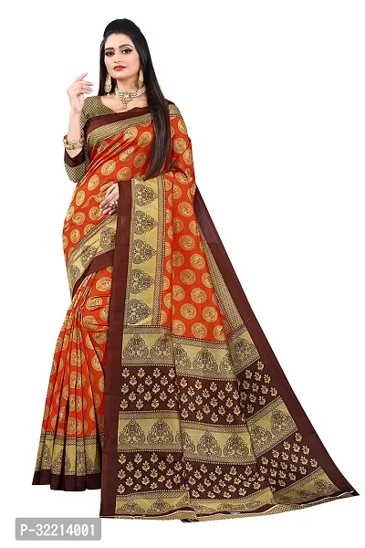 Elegant Orange Polycotton Printed Saree For Women-thumb0