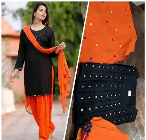 Stunning Rayon Mirror Work Kurta with Pant And Dupatta Set For Women