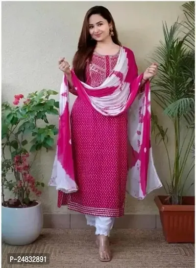 Fancy Rayon Kurta, Bottom And Dupatta Set Pink Embellished For Women-thumb0