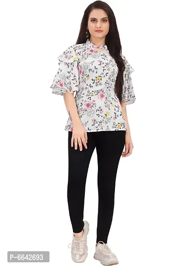 Latest Stylish Casual Floral Peplum Top With Trendy Puffed Sleeves Premium Fabric 100% Rayon-thumb0