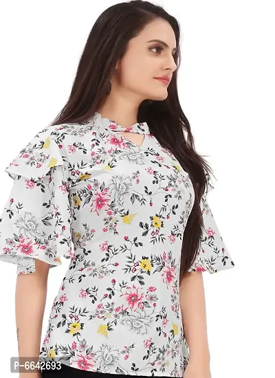 Latest Stylish Casual Floral Peplum Top With Trendy Puffed Sleeves Premium Fabric 100% Rayon-thumb2