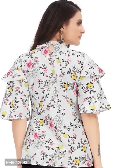 Latest Stylish Casual Floral Peplum Top With Trendy Puffed Sleeves Premium Fabric 100% Rayon-thumb4