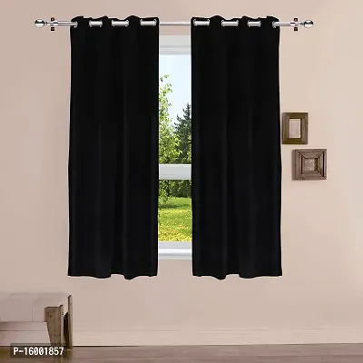 Shining Wings Velvet Solid Pattern Room Darkening Window Curtain, 5 Feet, Black, Pack of 1 (1 Panel)-thumb2