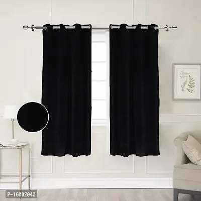 Shining Wings Velvet Solid Pattern Room Darkening Window Curtain, 6 Feet, Black, Pack of 1 (1 Panel)
