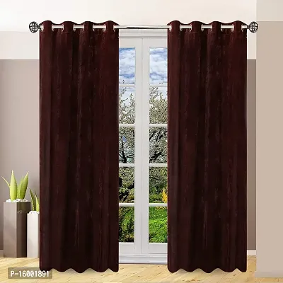Shining Wings Velvet Solid Pattern Room Darkening Door Curtain, 7 Feet, Brown, Pack of 1 (1 Panel)-thumb0