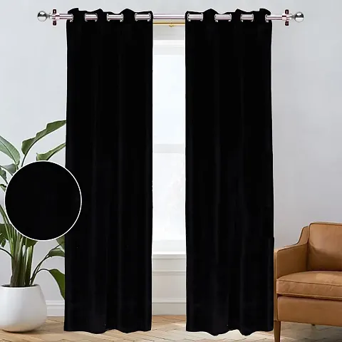 Shining Wings Velvet Solid Pattern Room Darkening Door Curtain, 7 Feet, Black, Pack of 1 (1 Panel)