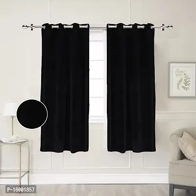 Shining Wings Velvet Solid Pattern Room Darkening Window Curtain, 5 Feet, Black, Pack of 1 (1 Panel)-thumb0
