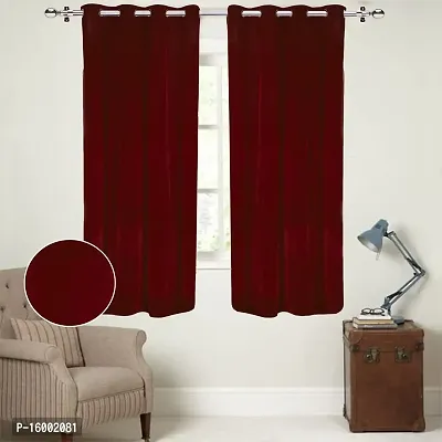 Shining Wings Velvet Solid Pattern Room Darkening Window Curtain, 5 Feet, Maroon, Pack of 1 (1 Panel)-thumb0