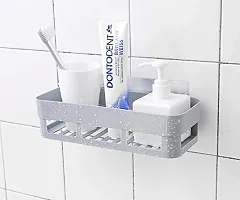 SOCHEP Plastic Strong Adhesive Bathroom and Kitchen Self Adhesive Wall Mounted Soap Stand and Bathroom Shelves Self Stick for Shampoo; Conditioner and etc - White (Bathroom Shelve 1Pcs)-thumb1