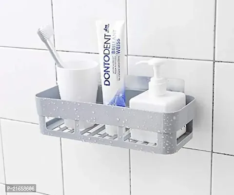 SOCHEP Plastic Strong Adhesive Bathroom and Kitchen Self Adhesive Wall Mounted Soap Stand and Bathroom Shelves Self Stick for Shampoo; Conditioner and etc - White (Bathroom Shelve 1Pcs)-thumb2
