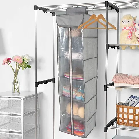 CPEX Wardrobe Organizer for Clothes Non-Woven Fabric Hanging Storage Wardrobe Organizer with PVC Zippered Closure 6 Layers Chain Cloth (Multi Color)