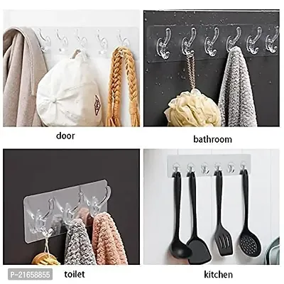 Cpixen Multi-Purpose Adhesive Sticker, 6 Hook Towel Hanger for Kitchen, Bathroom, Transparent 6-Rail Non-Marking Strong Sticking Self Adhesive Hanger Hook-thumb3