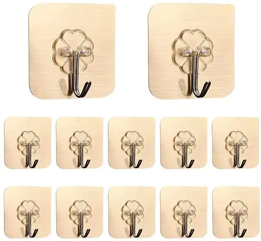 CPEX 12 pcs Golden Waterproof Transparent Adhesive Hooks for Wall Self Adhesive Wall Hooks, Heavy Duty Sticky Hooks for Hanging Wall Hangers for Hanging Kitchen Bathroom