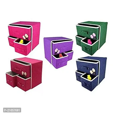 CPEX Fabric Cube Foldable Storage Organizer Boxes for Underwear, Ties, Socks, Small Clothes (29x22x28) 3 Layer Drawer, (Multi Color)-thumb3