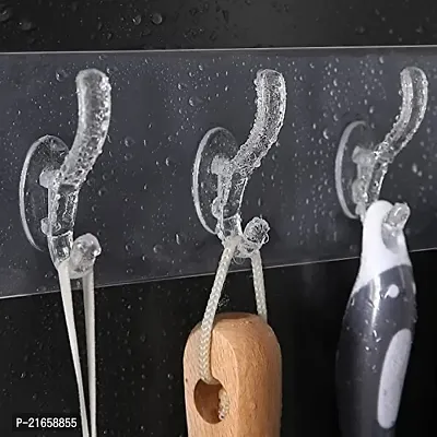 Cpixen Multi-Purpose Adhesive Sticker, 6 Hook Towel Hanger for Kitchen, Bathroom, Transparent 6-Rail Non-Marking Strong Sticking Self Adhesive Hanger Hook-thumb0