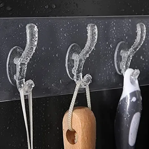 Cpixen Multi-Purpose Adhesive Sticker, 6 Hook Towel Hanger for Kitchen, Bathroom, Transparent 6-Rail Non-Marking Strong Sticking Self Adhesive Hanger Hook