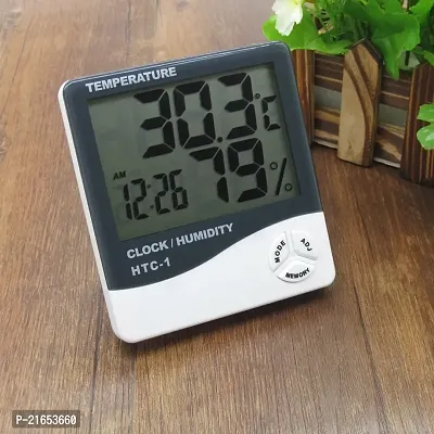 Cpixen Digital Hygrometer Thermometer Humidity Meter with Time Alarm Clock Big LCD Display All in One HTC-1-thumb4