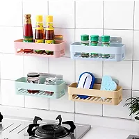 Cpixen Bathroom Kitchen Accessories Shelves Storage Shower Corner Caddy Shelf Plastic Wall Inter Design Bathroom Kitchen Organize Rack Basket with Sticker (Multicolor) (2PCS Set)-thumb1