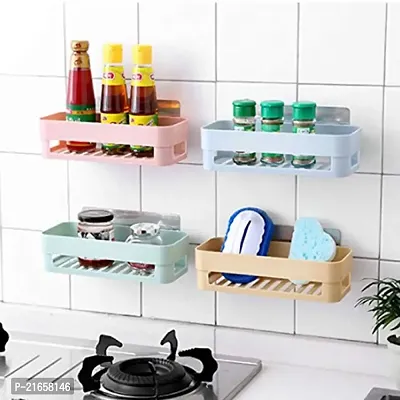 Cpixen Bathroom Kitchen Accessories Shelves Storage Shower Corner Caddy Shelf Plastic Wall Inter Design Bathroom Kitchen Organize Rack Basket with Sticker (Multicolor) (2PCS Set)-thumb2