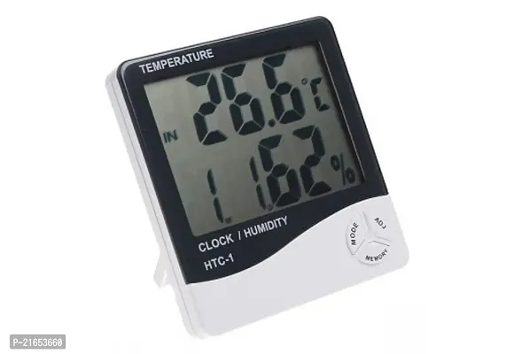 Cpixen Digital Hygrometer Thermometer Humidity Meter with Time Alarm Clock Big LCD Display All in One HTC-1