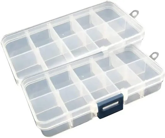 SOCHEP Clear Reusable Plastic Jewelry Adjustable Tool Box Craft Organizer Storage Container 10 Grid Box (Pack Of 2)