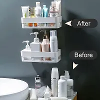 SOCHEP Plastic Strong Adhesive Bathroom and Kitchen Self Adhesive Wall Mounted Soap Stand and Bathroom Shelves Self Stick for Shampoo; Conditioner and etc - White (Bathroom Shelve 2Pcs)?-thumb3