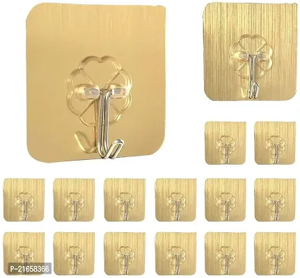 Cpixen 20 pcs Golden Plastic Wall Hooks Heavy Duty Hooks for Hanging Adhesive Wall Sticky Utility Hook Transparent Reusable Waterproof Hangers for Bathroom, Kitchen, Bedroom-thumb0