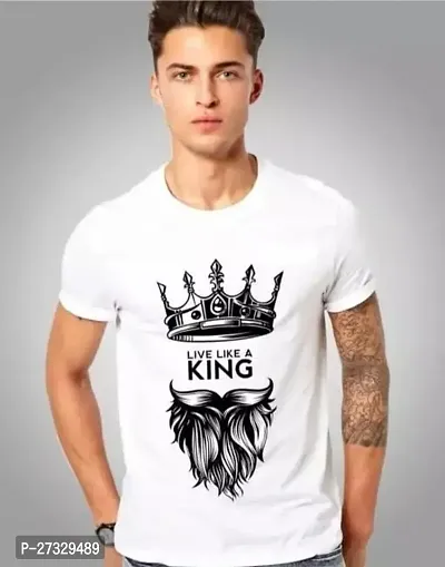 Elegant White Polyester Blend Printed Round Neck Tees For Men-thumb0