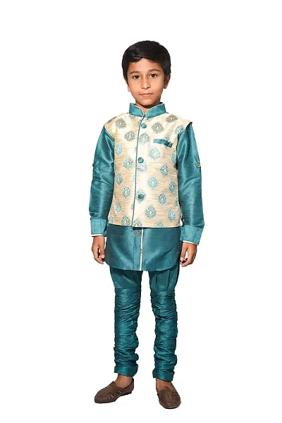 Pehanaava Boys Kurta Pyjama Set with Designer Ethnic Nehru Jacket