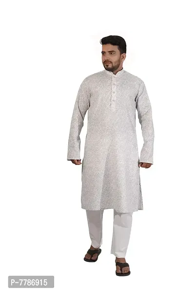 Pehanaava Men's Ready to Wear Cotton Traditional Straight Kurta & Pyjama set - Grey & White