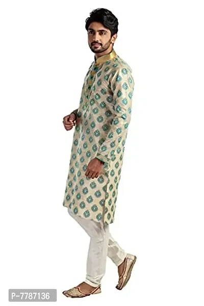 Pehanaava Men's Self-Design Cotton Silk Kurta Pyjama Set-thumb4