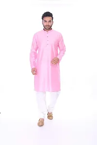 Pehanaava Men's Ready to Wear Cotton Traditional Straight Kurta - Pink-thumb2