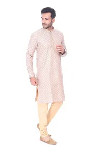 Pehanaava Men's Ready to Wear Cotton Traditional Straight Kurta and Pyjama Set (Cream) M-thumb1