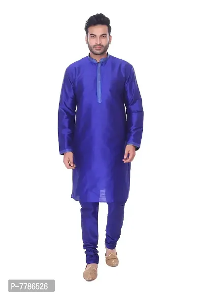 Pehanaava Men's Ready to Wear Cotton Traditional Straight Kurta and Pyjama Set - Blue-thumb0