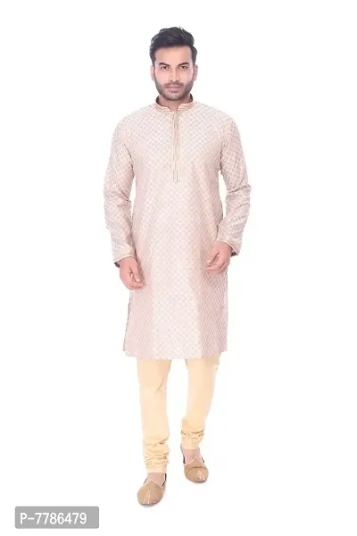 Pehanaava Men's Ready to Wear Cotton Traditional Straight Kurta and Pyjama Set (Cream) M-thumb0